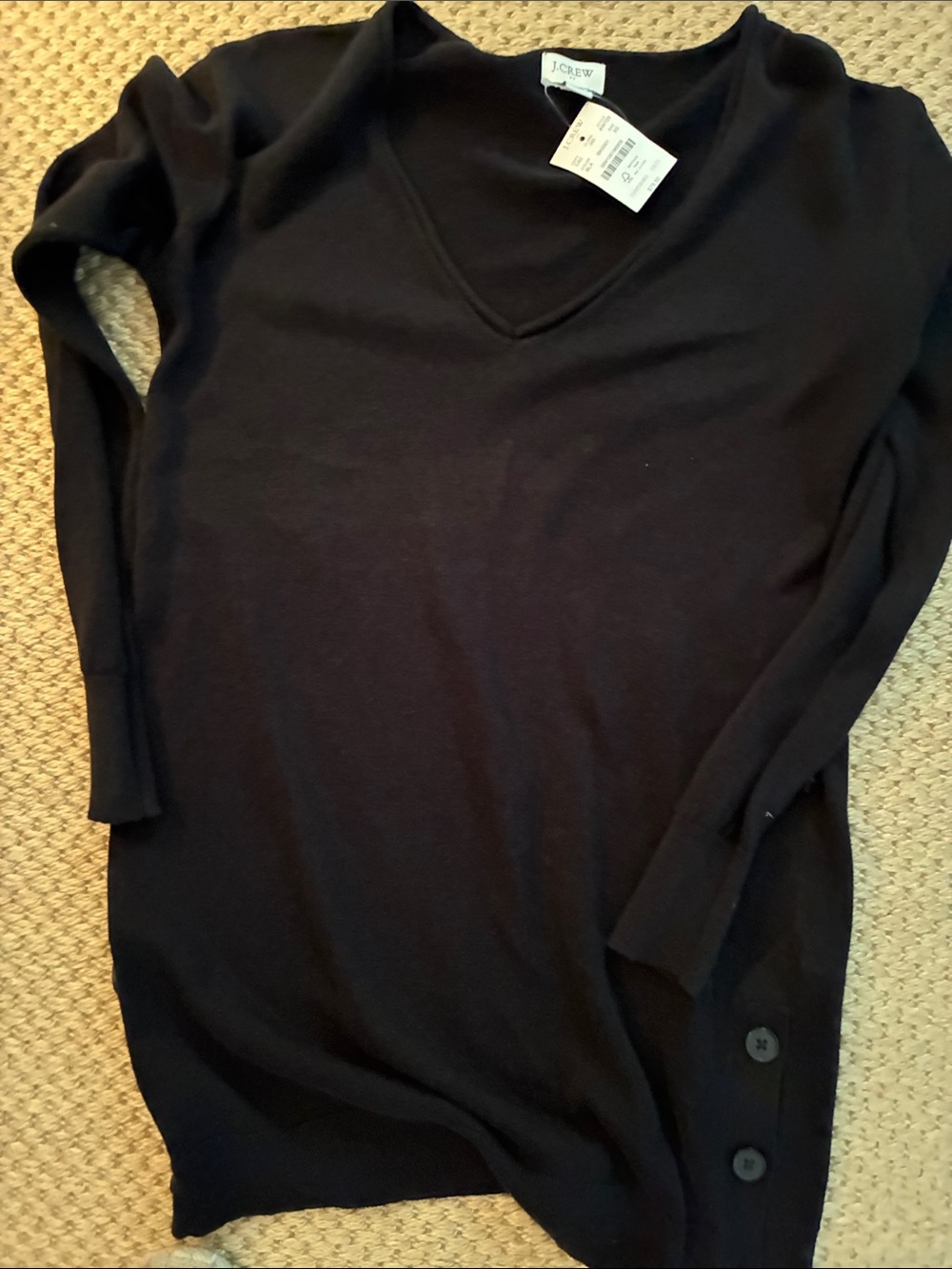 J. Crew Black V-Neck Tunic with Side Button Detail NWT